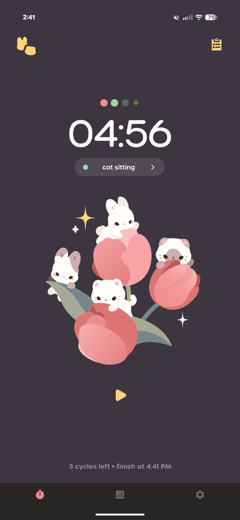 Focus timer with cute cat animation and session progress