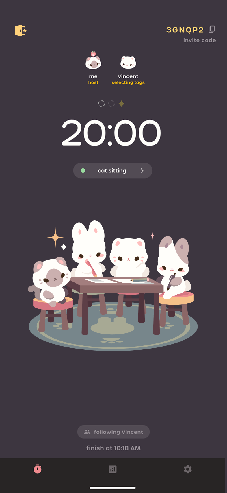 Real-time study room with friends and shared timer